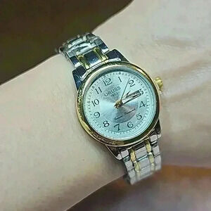 Oruss Silver & Gold Tone Link Bracelet & Round Face Watch, Day/Date Window